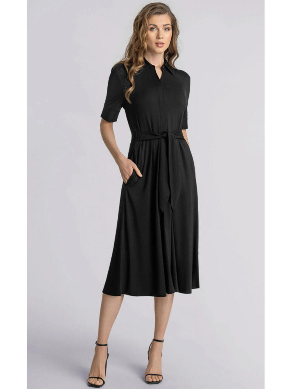 Buttercloth Luminary in Icy Bamboo Short Sleeve Black Midi Shirt Dress Size L